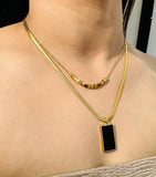 TweeDorbs Double - Layer Black Malachite Square Necklace